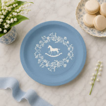 Preppy Wedgewood Blauwe Schommelende Paard Baby Sh