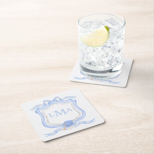 Preppy Wedgewood monogram Afstuderen Kartonnen Onderzetters (Insitu)