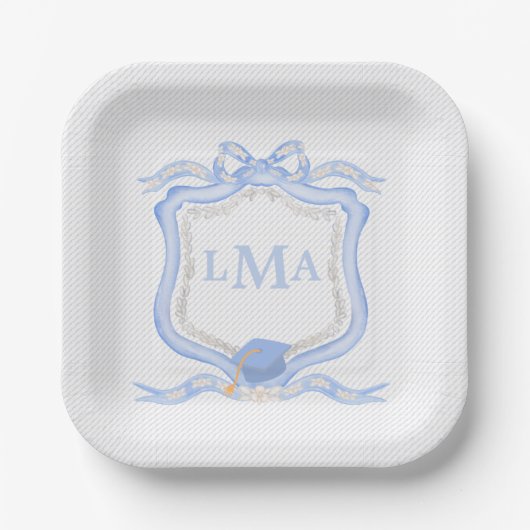 Preppy Wedgewood monogram Afstuderen Papieren Bordje (Voorkant)