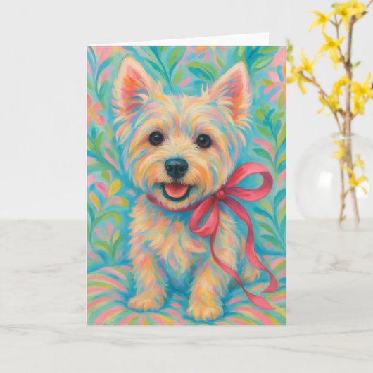Preppy Westie Kaart (Gele Bloem)