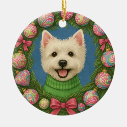 Preppy Westie Keramisch Ornament (Voorkant)