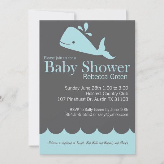 Preppy Whale Baby shower Invitation Kaart (Voorkant)