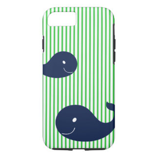 Preppy Whale Navy Green Stripe iPhone 7 hoesje