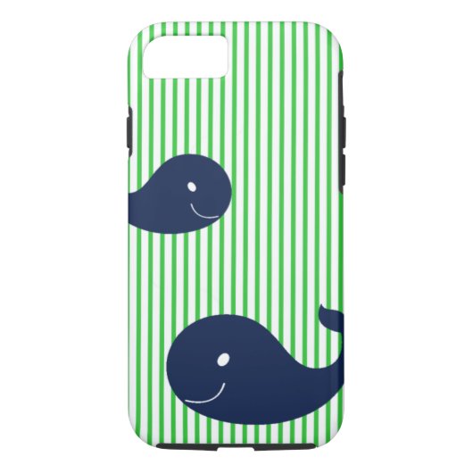 Preppy Whale Navy Green Stripe iPhone 7 hoesje  (Achterkant)