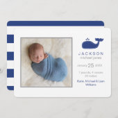 Preppy Whale Photo Birth Announding, Baby Boy Aankondiging (Voorkant / Achterkant)