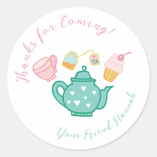 Preppy Whimsical Tea Party Ronde Sticker (Voorkant)