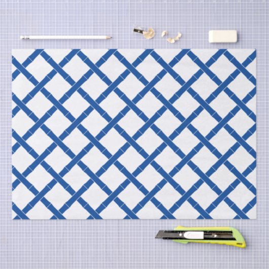 Preppy White en Blue Bamboo Pattern Tissuepapier (Craft)