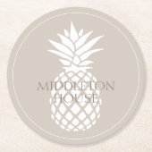 Preppy White Pineapple on Beige Personalized Ronde Kartonnen Onderzetter (Voorkant)