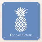 Preppy White Pineapple on Blue Kartonnen Onderzetters (Voorkant)