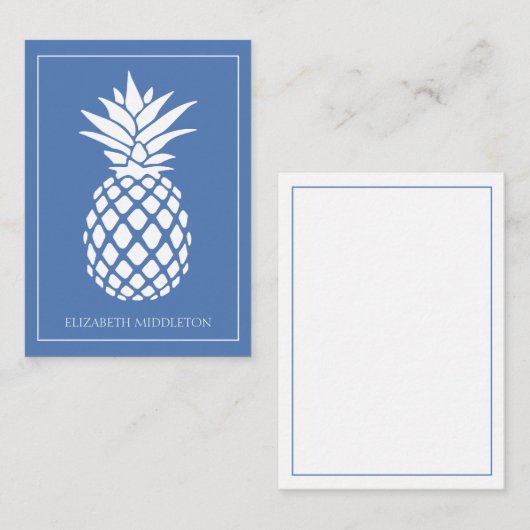 Preppy White Pineapple on Blue Notitiekaartje (Voorkant / Achterkant)