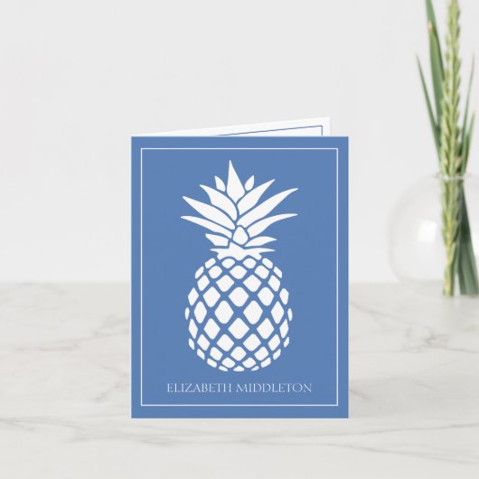Preppy White Pineapple on Blue Notitiekaartje (Voorkant)