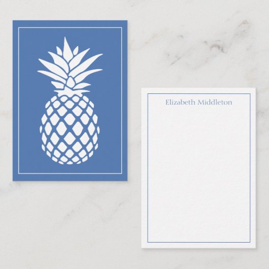 Preppy White Pineapple on Blue Notitiekaartje (Voorkant / Achterkant)