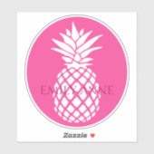 Preppy White Pineapple on Pink Personalized Sticker (Vel)