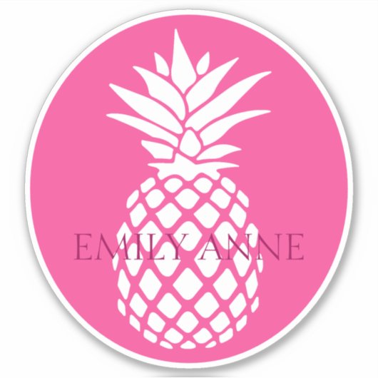 Preppy White Pineapple on Pink Personalized Sticker (Voorkant)