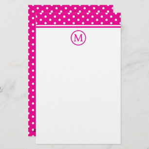 Preppy White Polka Dots op Helder Roze Monogram Briefpapier