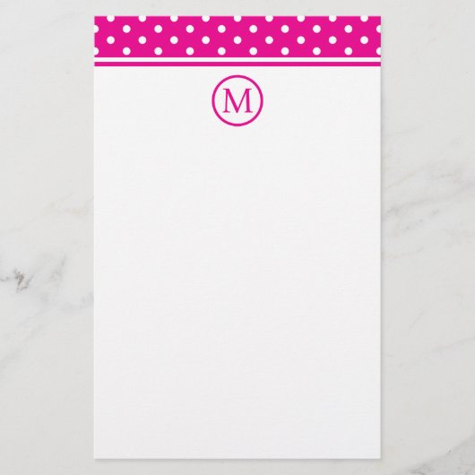Preppy White Polka Dots op Helder Roze Monogram Briefpapier (Voorkant)