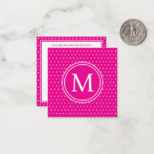 Preppy White Polka Dots op Helder Roze Monogram Notitiekaartje (Voorkant / Achterkant in situ)