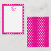 Preppy White Polka Dots op Helder Roze Monogram Notitiekaartje (Voorkant / Achterkant)