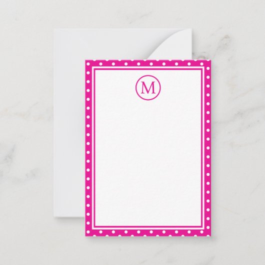Preppy White Polka Dots op Helder Roze Monogram Notitiekaartje (Voorkant)