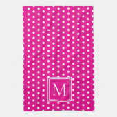 Preppy White Polka Dots op Helder Roze Monogram Theedoek (Verticaal)