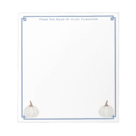 Preppy White Pumpkin Blue Border Persoonlijke naam Notitieblok