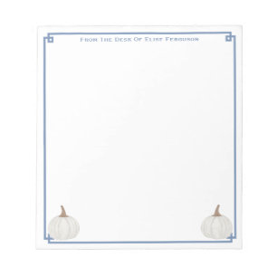 Preppy White Pumpkin Blue Border Persoonlijke naam Notitieblok