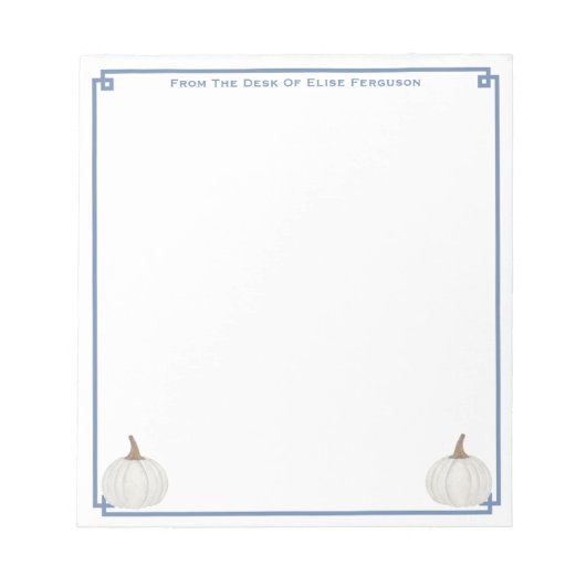 Preppy White Pumpkin Blue Border Persoonlijke naam Notitieblok (Voorkant)