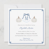 Preppy White Pumpkin Monogram Baby Boy Shower Kaart (Voorkant)