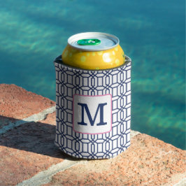 Preppy Wit Blauw Octagon Monogram Initiaal Blikjeskoeler