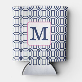 Preppy Wit Blauw Octagon Monogram Initiaal Blikjeskoeler
