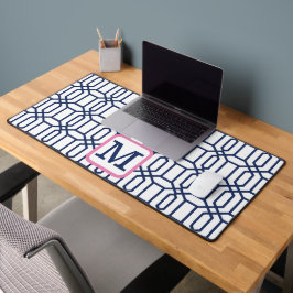 Preppy Wit Blauw Octagon Monogram Initiaal Bureaumat