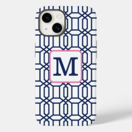 Preppy Wit Blauw Octagon Monogram Initiaal Case-Mate iPhone 14 Hoesje