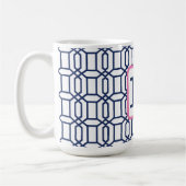 Preppy Wit Blauw Octagon Monogram Initiaal Koffiemok (Links)
