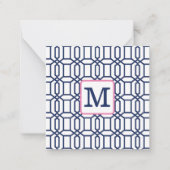 Preppy Wit Blauw Octagon Monogram Initiaal Notitiekaartje (Voorkant)