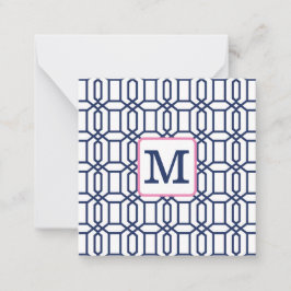 Preppy Wit Blauw Octagon Monogram Initiaal Notitiekaartje
