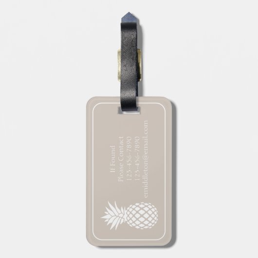 Preppy Witte Ananas op Beige Bagagelabel (Achterkant verticaal)