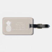 Preppy Witte Ananas op Beige Bagagelabel (Achterkant horizontaal)