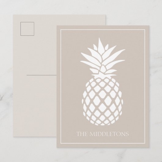 Preppy Witte Ananas op Beige Briefkaart (Voorkant / Achterkant)