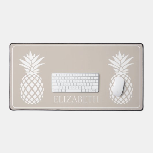 Preppy Witte Ananas op Beige Bureaumat (Keyboard & Muis)