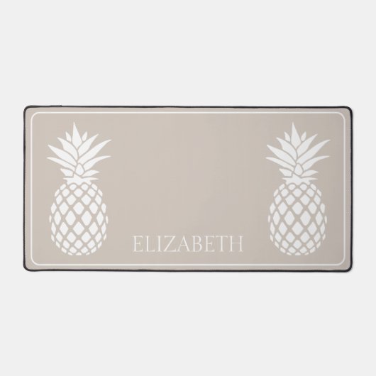 Preppy Witte Ananas op Beige Bureaumat (Voorkant)