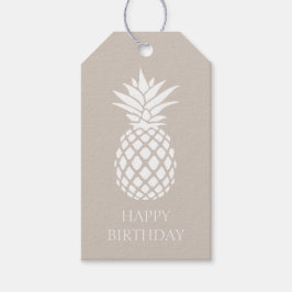 Preppy Witte Ananas op Beige Cadeaulabel