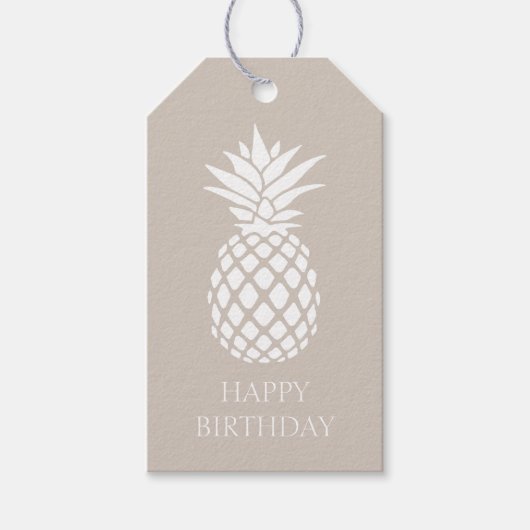 Preppy Witte Ananas op Beige Cadeaulabel (Voorkant)