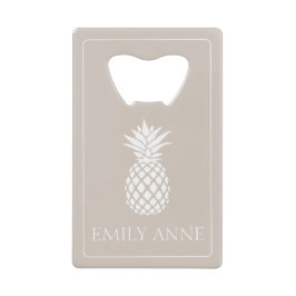 Preppy Witte Ananas op Beige Creditkaart Flessenopener