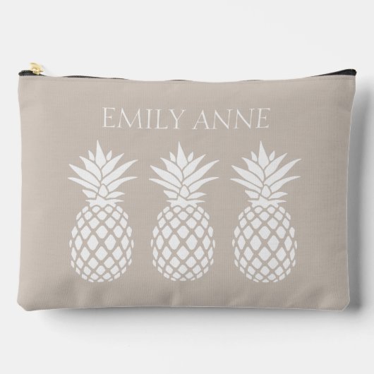 Preppy Witte Ananas op Beige Etui (Voorkant)