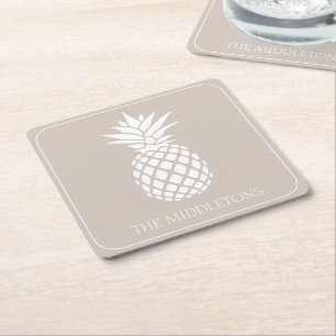 Preppy Witte Ananas op Beige Kartonnen Onderzetters