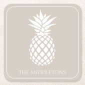 Preppy Witte Ananas op Beige Kartonnen Onderzetters (Voorkant)