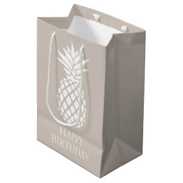 Preppy Witte Ananas op Beige Medium Cadeauzakje