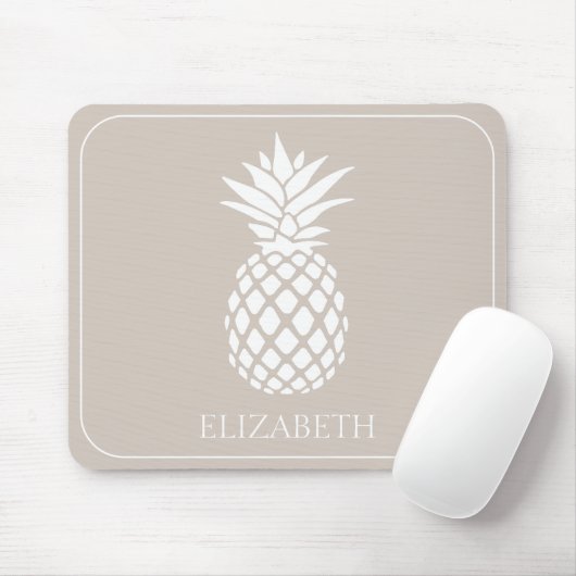 Preppy Witte Ananas op Beige Muismat (Met muis)