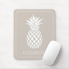 Preppy Witte Ananas op Beige Muismat