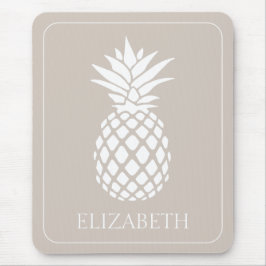 Preppy Witte Ananas op Beige Muismat